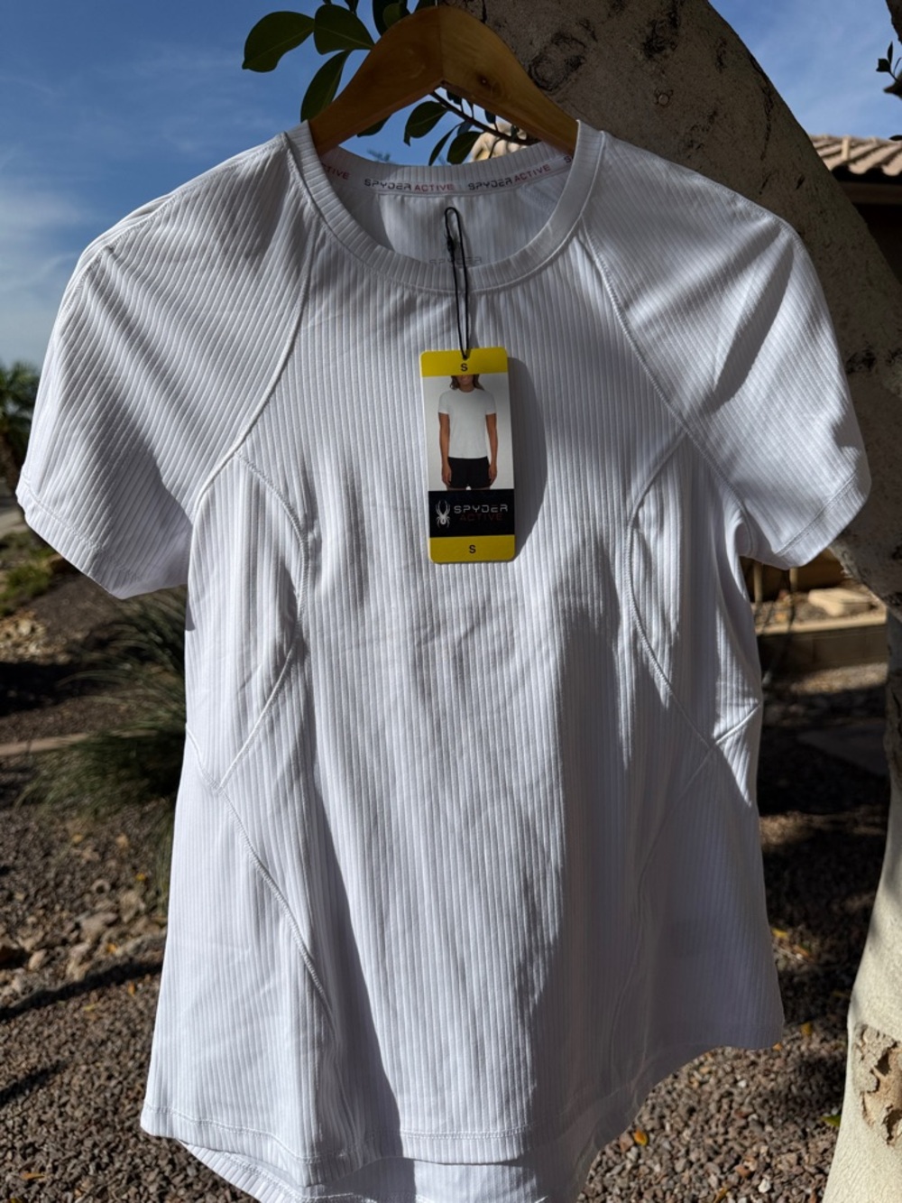 NWT Spyder White Ribbed Short Sleeve Athletic Tee Size Small - Picture 3 of 16